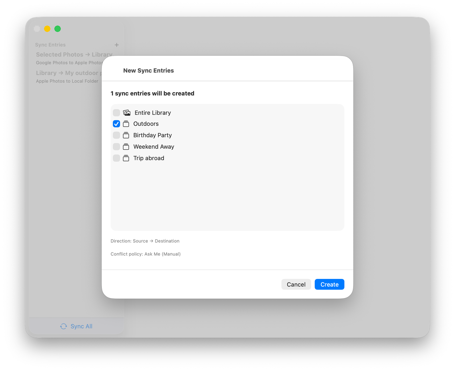 Select albums to sync